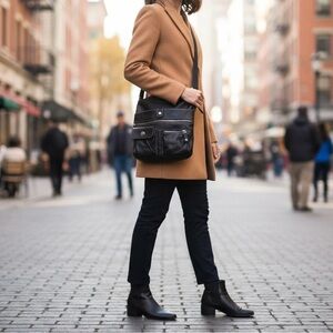 Roots Black Leather Crossbody Bag